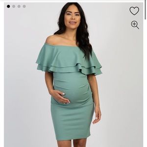 Pink blush off shoulder maternity dress